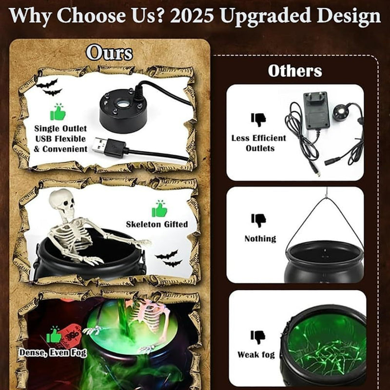 Halloween Decorations Indoor - Cauldron Halloween Decor with Magic Floating Potion Bottles and Diffuser - Black Plastic Witches Bowl Party Decor for Spooky Vintage Home Kitchen Table